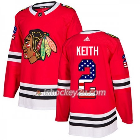 Mænd NHL Chicago Blackhawks Trøje Duncan Keith 2 Adidas 2017-2018 Rød USA Flag Fashion Authentic